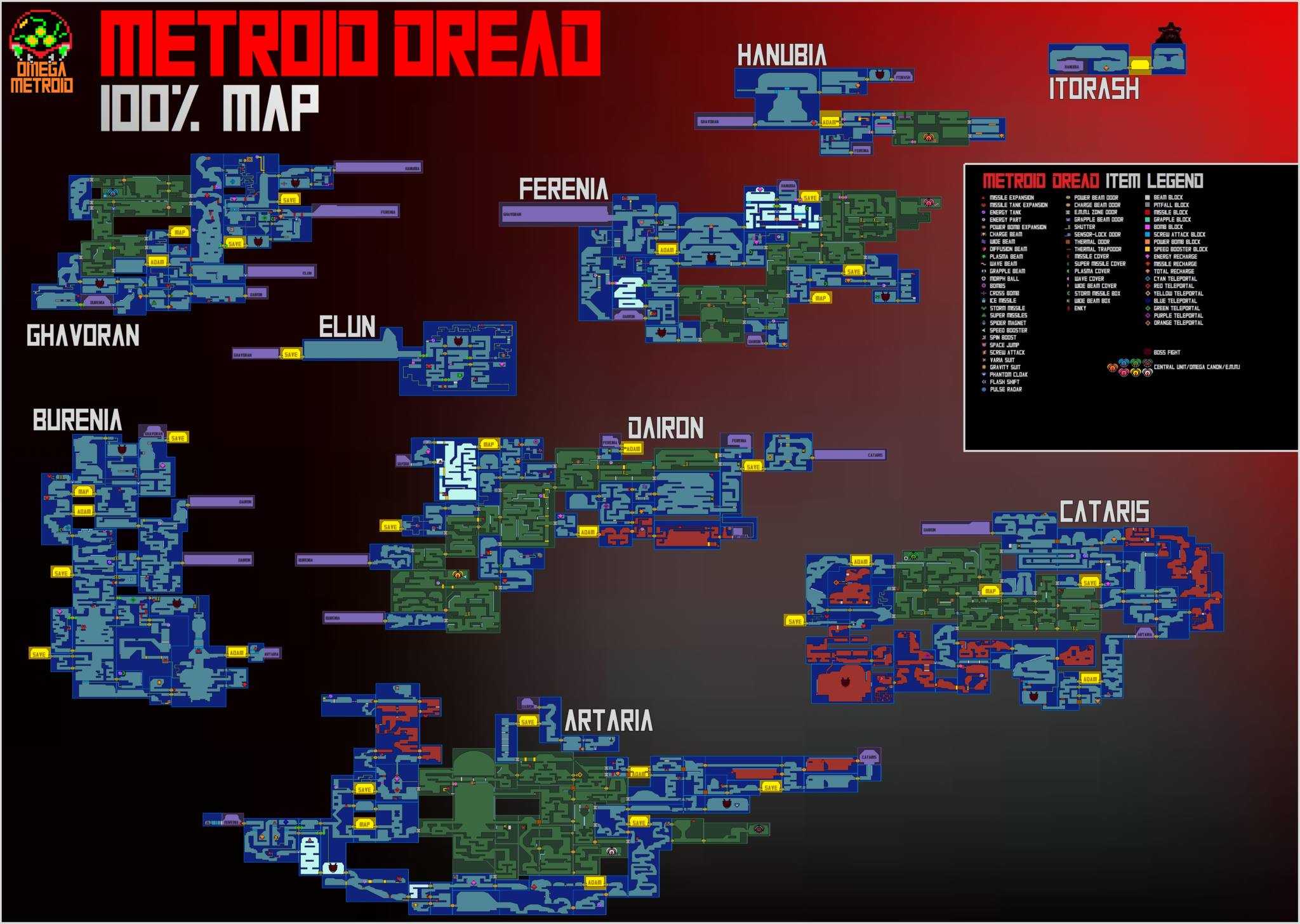 AM2R Walkthrough: 100% Map - Omega Metroid