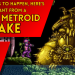 Podcast thumbnail: yellow-on-red headline about a Super Metroid remake, with a pixel dragon boss on the right and Omega Metroid logo bottom-left.