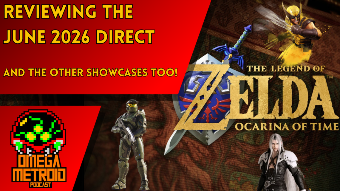 Thumbnail for a gaming podcast about the June 2026 Direct, showing bold red text and game imagery (Zelda, Halo, and more).