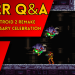 AM2R Q&A thumbnail announcing Metroid II remake 10th anniversary with gameplay scene and Omega Metroid logo.