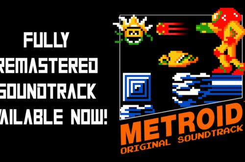 Ad banner announcing a fully remastered soundtrack now available, with retro pixel art and bold text on a black background.