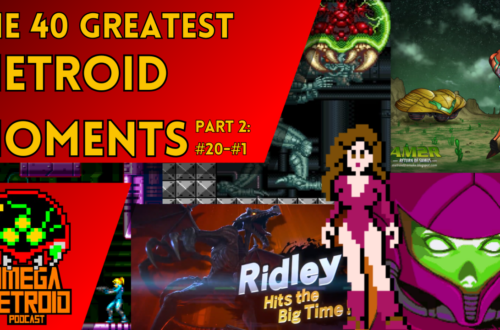 Collage thumbnail for The 40 Greatest Metroid Moments Part 2, featuring game art, Ridley, Samus, and the Omega Metroid logo.